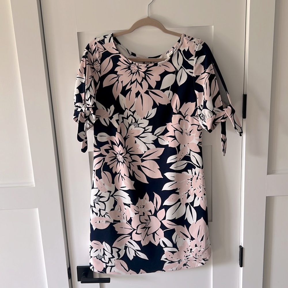 Floral pink, blue and white shift dress.